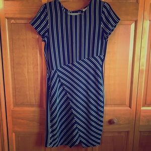 Navy Blue and White Striped Dress